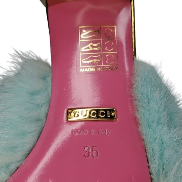 Gucci Mink Nappa Crystal Candy Fur Slippers Slides Mules - Picture 7 of 8